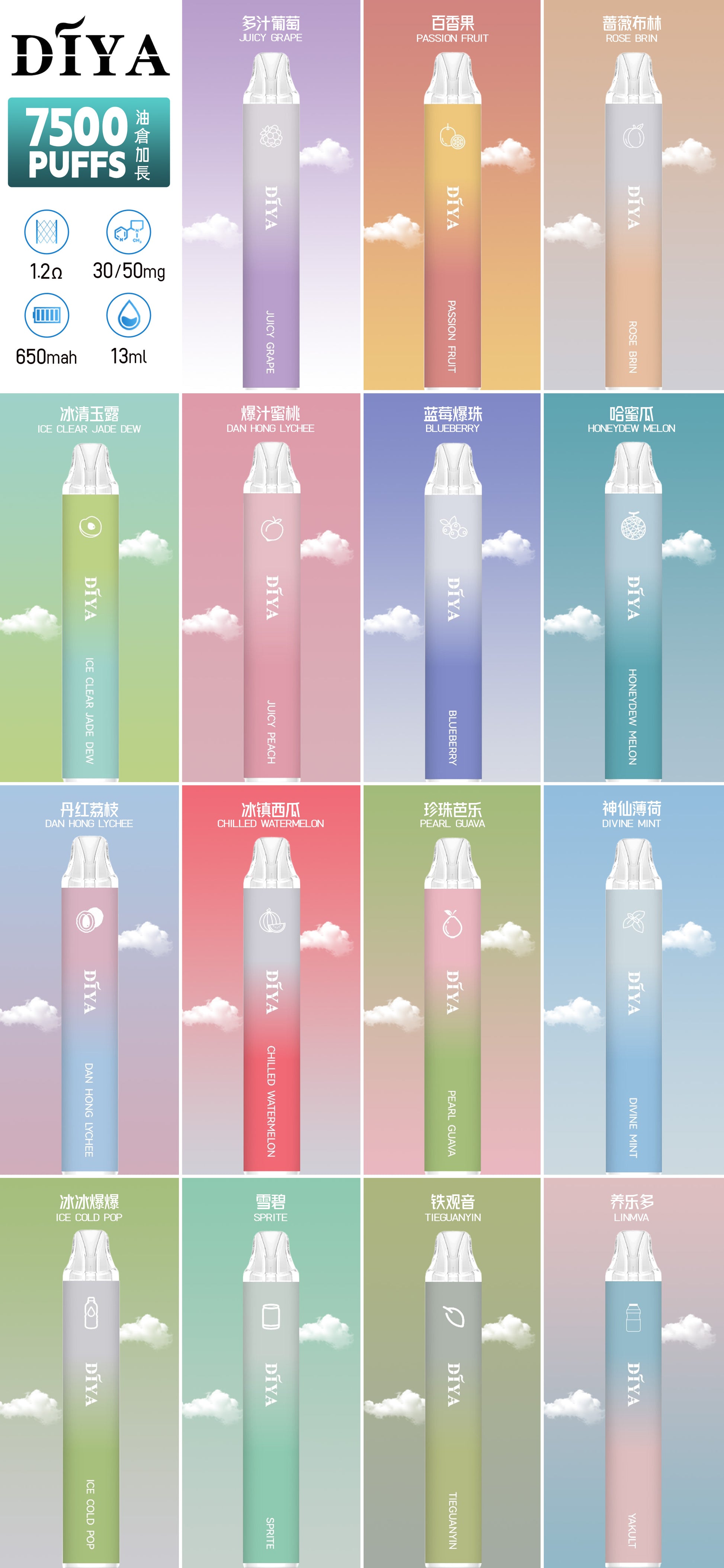 DIYA拋棄式 7500口 一次性電子霧化棒